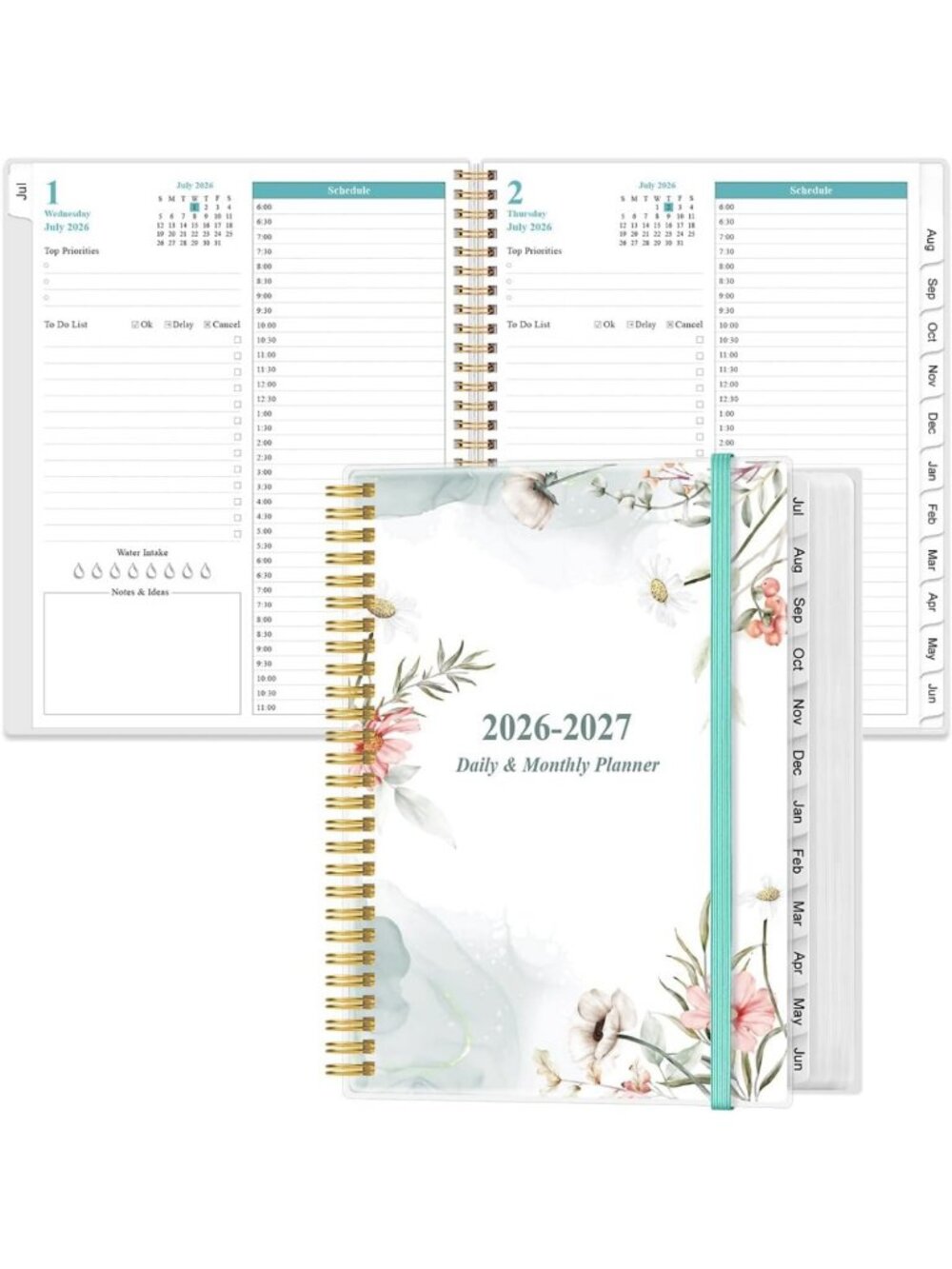 2026-2027 Daily Planner with Monthly Tabs - Full Page Per Day, Floral Design